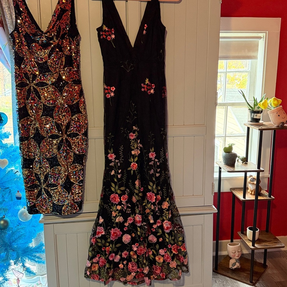 Elegant Black Floral Embroidered Maxi Dress
Both dresses for 30